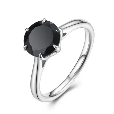 1.9ct Round Cut 8mm Black Spinel Sterling Silver Ring Wedding Anniversary Party  - Image 1 of 4