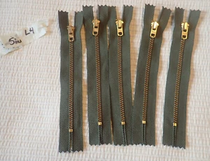 (Lot of 5) Talon 42 Brass Closed End Zipper 5in USA Made Vintage NOS OD Green - Picture 1 of 2