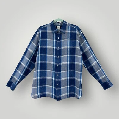 Murano Baird McNutt 100% Linen Shirt Mens L Blue Plaid Button Up Long Sleeves - Image 1 of 4