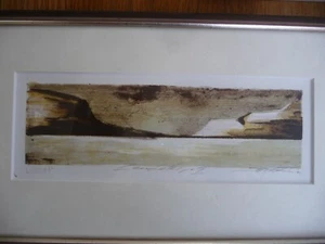 Originallithografie: Küstenlandschaft, coloriert, signiert und gerahmt - Bild 1 von 3