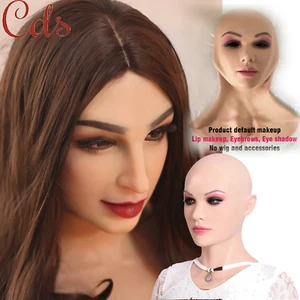 Realistic Silicone Female Face Mask Crossdresser Head Mask For women For Cosplay - Picture 1 of 32