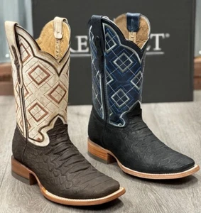 MEN'S REYWELT PYTHON  BLACK AND BROWN COWBOY BOOTS WESTERN SQUARE TOE PULL ON - Picture 1 of 13