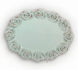CERÁMICA BASSANO PLACA OVALADA BORDURA ROSAS TURQUESA VAJILLA MEDITERRÁNEA - Imagen 1 de 2