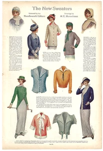 Women Fashion Magazine Print Sweater Clothing Art Illustrations Antique 1914 - Picture 1 of 1