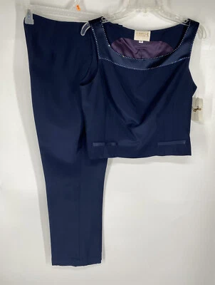 NEW Alberto Makali Pant Suit Womens 12 Pants and Top Navy Blue Sequin Whimsigoth - Image 1 of 4