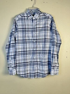 Hart Schaffner Marx Shirt Mens Size Small Plaid Long Sleeve Cotton Linen Blue - Picture 1 of 9