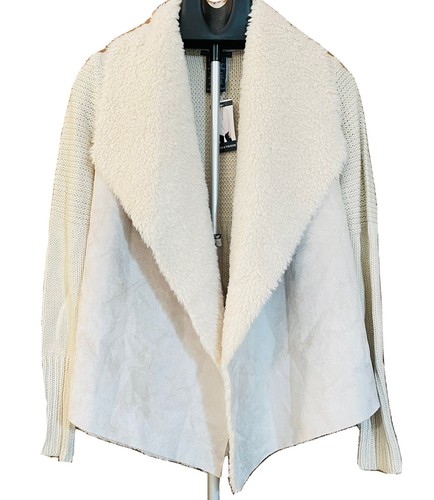 OFF WHITE Maglione cardigan Chelsea & Theodore in finta pelle scamosciata taglia S crema avorio