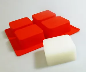 4 Cell Square (ROUNDED CORNERS) Silicone Soap Mould Bakeware COLOUR MAY VARY - Picture 1 of 2