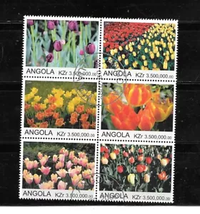 ANGOLA 2000 TOPICAL TULIPS FLOWERS BLOCK OF 6 USED RECENT CTO STAMP - Picture 1 of 1