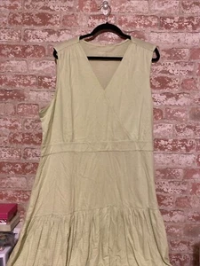 Kleid mit weicher Umrandung 2X Damen Claudia Faux Wickeloptik limettengrün Midi Rüschensaum BB - Bild 1 von 8