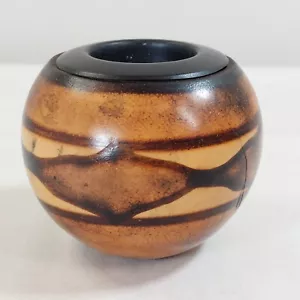 Tea Light Holder Wooden Hand Carved African Themed Rustic Round 7.5cm Height - Picture 1 of 6