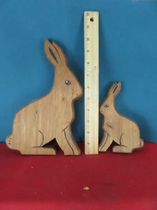 151. Madera Marrón Conejos de Pie Decoración de Pascua Vacaciones 1 Grande 1 Pequeño - Imagen 1 de 4