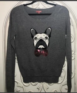 NWT Women's sweater Small with Sequins French Bulldog Boston Terrier - BONGO - Picture 1 of 4