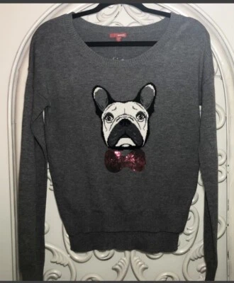 Suéter feminino novo com etiquetas pequeno com lantejoulas Bulldog Francês Boston Terrier - BONGO - Imagem 1 de 4