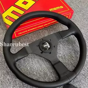 MOMO MonteCarlo 350mm 14' Genuine Leather Thickened Spoke Black Steering Wheel - Picture 1 of 7