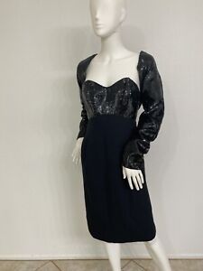 Vintage 80s Geoffrey Beene (Best Line) Sequined Silk Dress Bolero Made US Fits 0