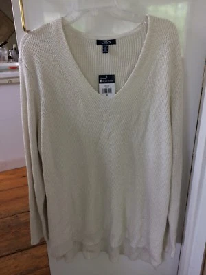 CHAPS CHAMPAGNE/ORO METALIZADO TEJIDO SUÉTER/TÚNICA TALLA GRANDE 3X NUEVO CON ETIQUETAS Foto 1 de 4