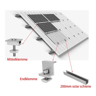 MARKENLOS Solarmodul Halterung 20cm 12cm Mittelklemmen Endklemmen Trapezblech PV Schiene