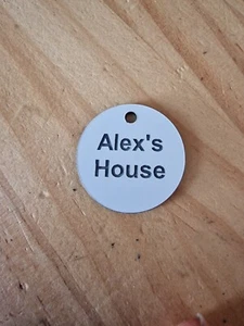 Engraved key fob , Alex's House. With a black split ring - Picture 1 of 2