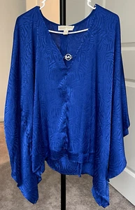 Michael Kors Damen Bluse Gr. L/XL Blau Satin Flache Ärmel V-Ausschnitt - Bild 1 von 6