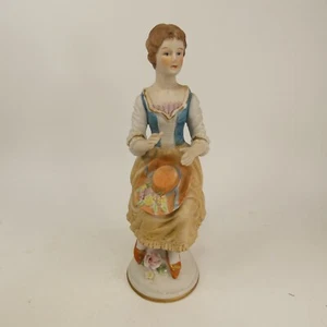 Brinn's Bisque Lady sitting with hat in lap Figurine 7.5" tall Japan SHJJ8 - Picture 1 of 12