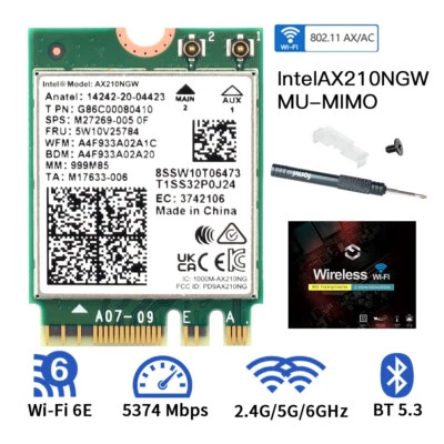 Intel AX210NGW WiFi 6E M.2 NGFF Wireless Card Tri-Band BT 5.3 Network Adapter PC - Image 1 of 4