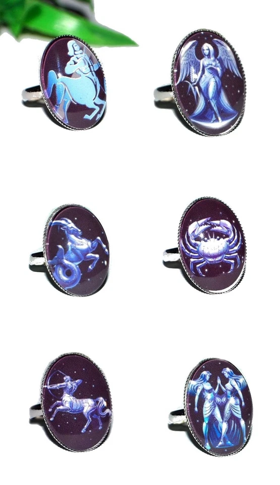 STERNZEICHEN Horoskop Ring +++ AUSWAHL +++ silber verstellbar oval Glas Cabochon - Bild 1 von 1