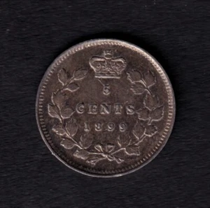 Canada 1899 5c Five Cent Silver Coin Queen Victoria EF Extra Fine .925 Silver #5 - Picture 1 of 2