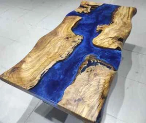 Wood and Epoxy Resin Table Top, Live Edge Epoxy Resin River Table Top, Home Deco - Picture 1 of 11