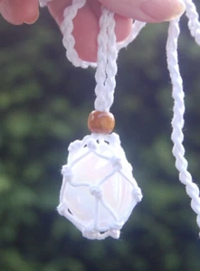 Angel Aura Quartz Large Crystal  Pendant Cotton Cage  Crown Chakra Ascension - Picture 1 of 3