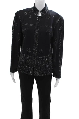 St. John вечер женщин черный шерсти цветочный насмешливый шеи молнии куртка размер 14 - Изображение 1 из 4