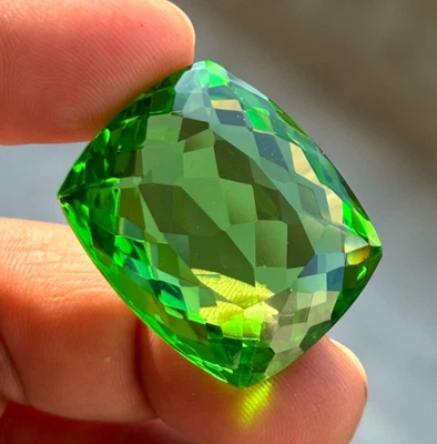 92 Ct Natural Cushion Cut Certified Green Peridot Translucent Loose Gemstone - Image 1 of 4