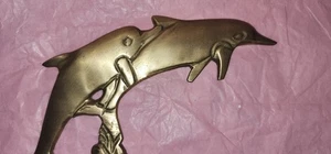 Solid Brass 2 Dolphins Jump Waves Coat Key Hanger 3 Hooks 4.5"x7" Wall Mount - Picture 1 of 6