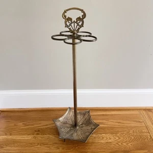 Vintage Brass Umbrella & Cane Stand Ornate Cast Metal Mid Century Decor Mcm 29” - Picture 1 of 11