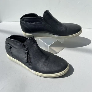 Ecco Soft 7 Womens Size 38 Soft Low Booties Shoes Side Zip Leather Gray Black - Picture 1 of 11