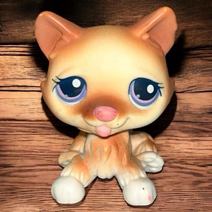 Authentischer Littlest Pet Shop Husky Hund #37 LPS orange & weiß mit lila Augen - Bild 1 von 5