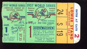 1957 World Series Ticket Stub Game 1 Milwaukee Braves at New York Yankees - Picture 1 of 2