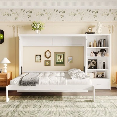 Queen Size Murphy Bed with Height Adjustable Storage Compartments and Shelf,Wall - Image 1 of 4