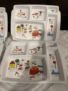 Vintage Lot Of 4 1987 Anacapa Melamine Ware Farm Children’s Divided Tray #905-1 - Picture 1 of 4