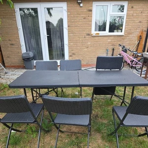 6-Seater Garden Table and Chairs Set 1.6m x 0.8m - Picture 1 of 5