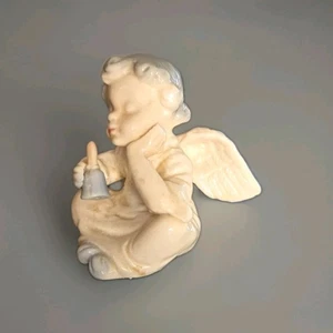 Cherub Figurine Holding Bell in Palm of Hand White Porcelain 4.25"h  2.5"w - Picture 1 of 2