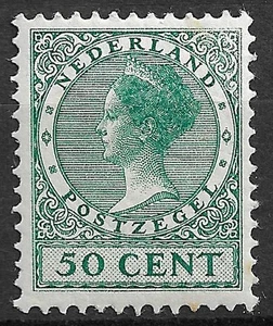 Netherlands 1924-1926, Veth, Queen Wilhelmina  50 c. green, toned gum, MH - Picture 1 of 2