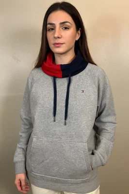 Tommy Hilfiger Sudadera Mujer Grande Gris Color Bloque Cuello Gamuza Cordones Foto 1 de 4