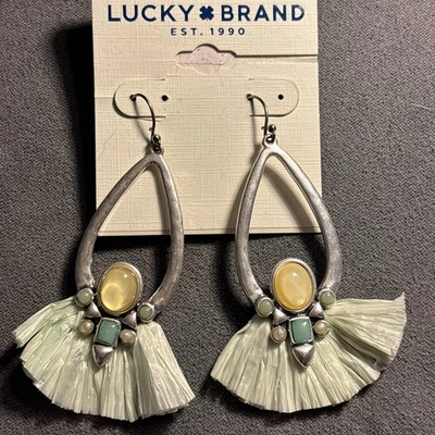 Mantequilla de rafia turquesa Southwest Mint piedra amarilla colgante gota declaración oficina Foto 1 de 3