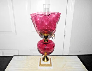 FENTON GWTW VINTAGE 20"H CRANBERRY DOT GLAS AUF MARMOR HURRICANE TISCHLAMPE - Bild 1 von 16