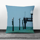 Plump Cushion Fishing Pier With Pelicans Seascape Scatter Throw Pillow Cover