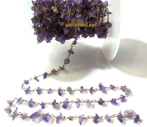 Amethyst Chip 4-6mm Smooth Rosary Beaded Chain 24k Gold Plated Wire 5 Feet - Picture 1 of 5