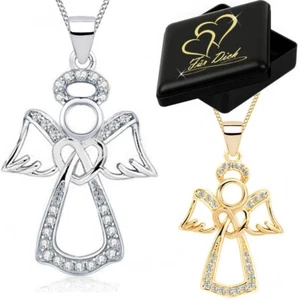Zirkonia Engel Anhänger Halskette 925 Silber Gold Kette Kinder Mädchen Damen - Bild 1 von 6