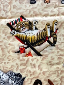 Katzen am Strand Stoff Baumwolle hellbraun Kätzchen Tabby Sand 2 * Stück * 35" L x 19" B - Bild 1 von 18