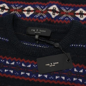 Rag & Bone NWD Wesley Fairisle Crew Neck Sweater Size XXL in Navy/Red/Multi Wool - Picture 1 of 10